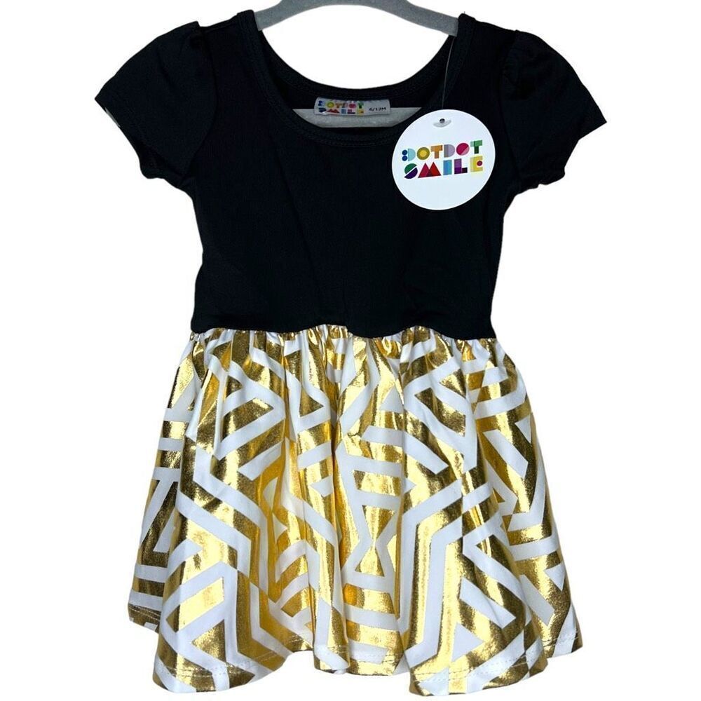 NEW Dot Dot Smile Gold Black Twirl Cap Sleeve Dress 6-12M